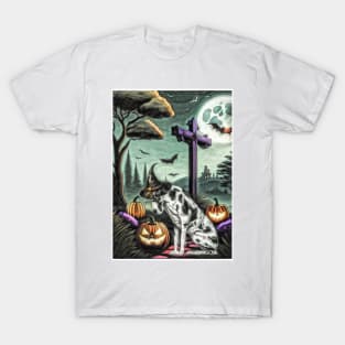 Harlequin Great Dane Halloween scene T-Shirt